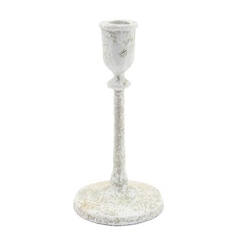 TAPER CANDLE HOLDER METAL 7.5" ANTIQUE WHITE