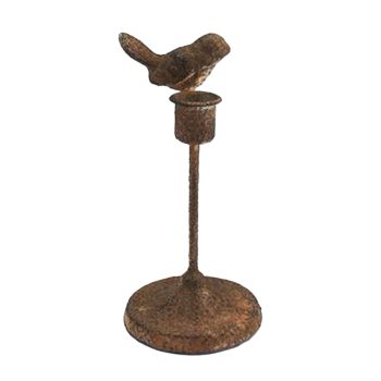 TAPER CANDLE HOLDER METAL 7" W/BIRD ANTIQUE GOLD