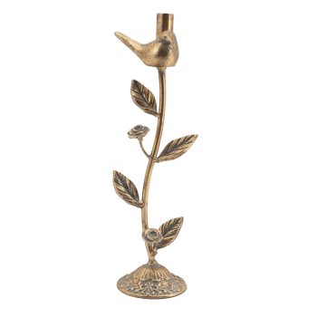 TAPER CANDLE HOLDER METAL 14" W/BIRD ANTIQUE GOLD FINISH