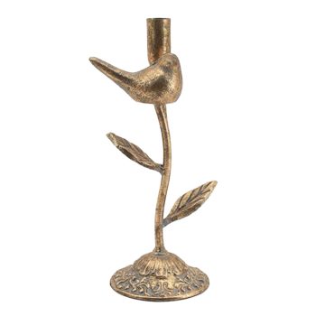 TAPER CANDLE HOLDER METAL10" W/BIRD ANTIQUE GOLD FINISH