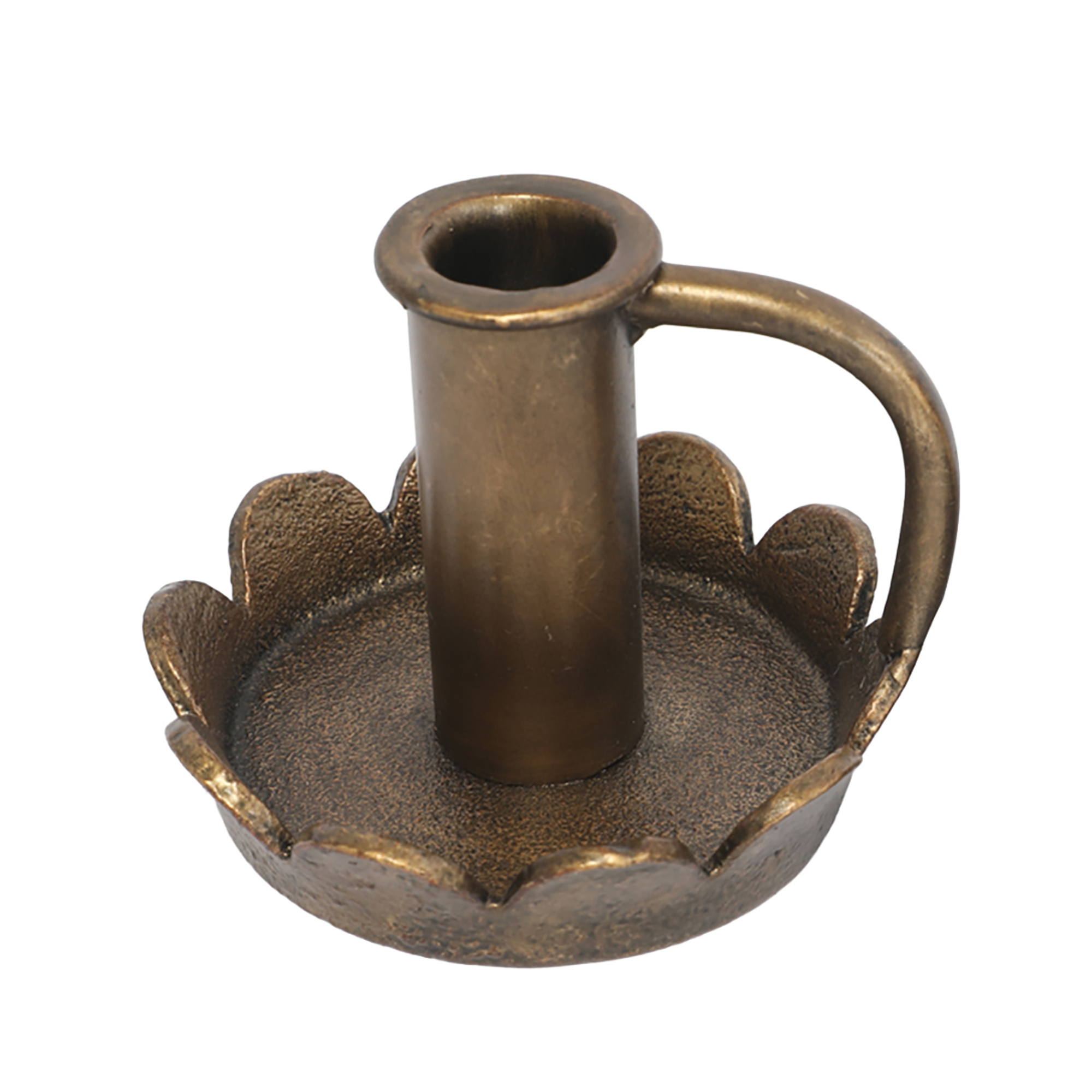 VINTAGE TAPER CANDLE HOLDER METAL 3.5" H ANTIQUE GOLD