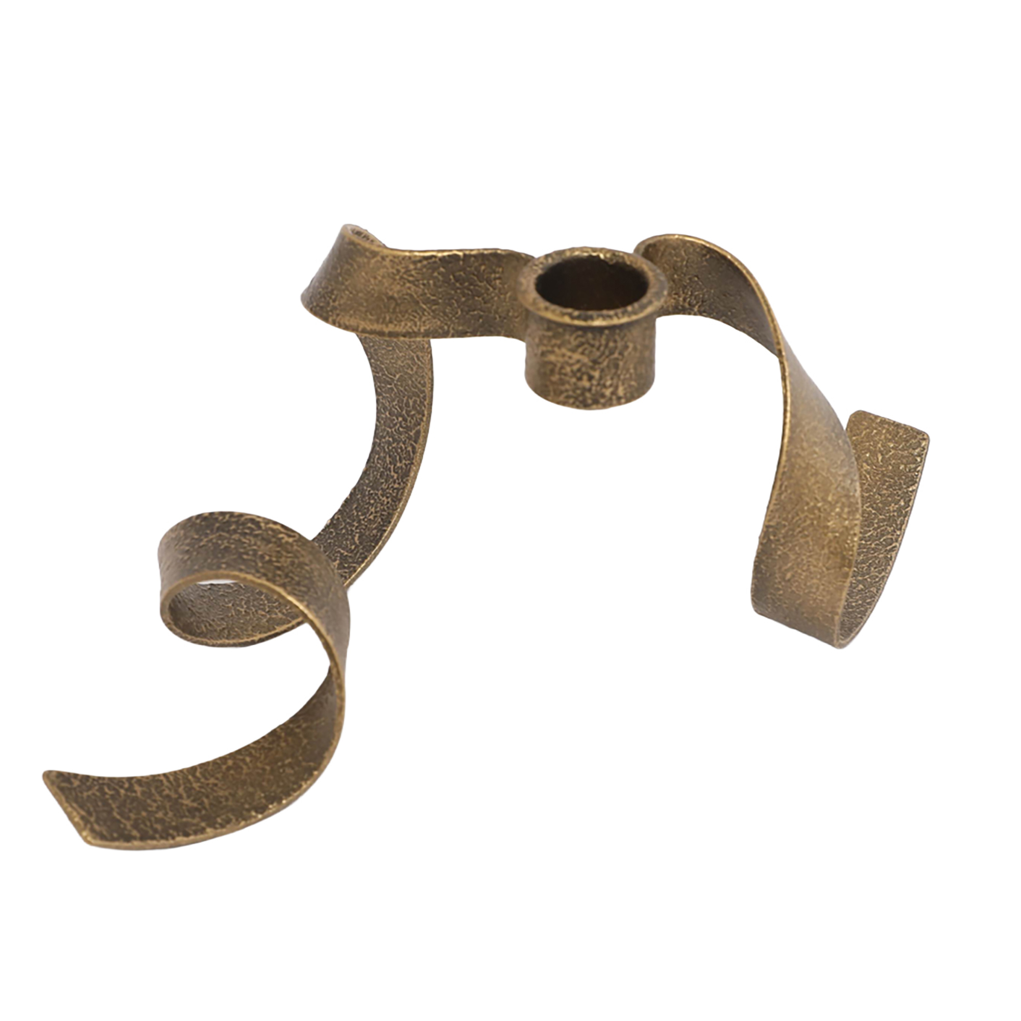 METAL RIBBON TAPER CANDLE HOLDER 3.5"H ANTIQUE GOLD