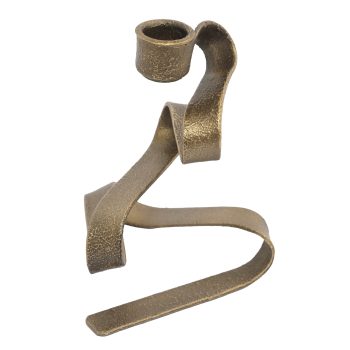 METAL RIBBON TAPER CANDLE HOLDER 8"H ANTIQUE GOLD