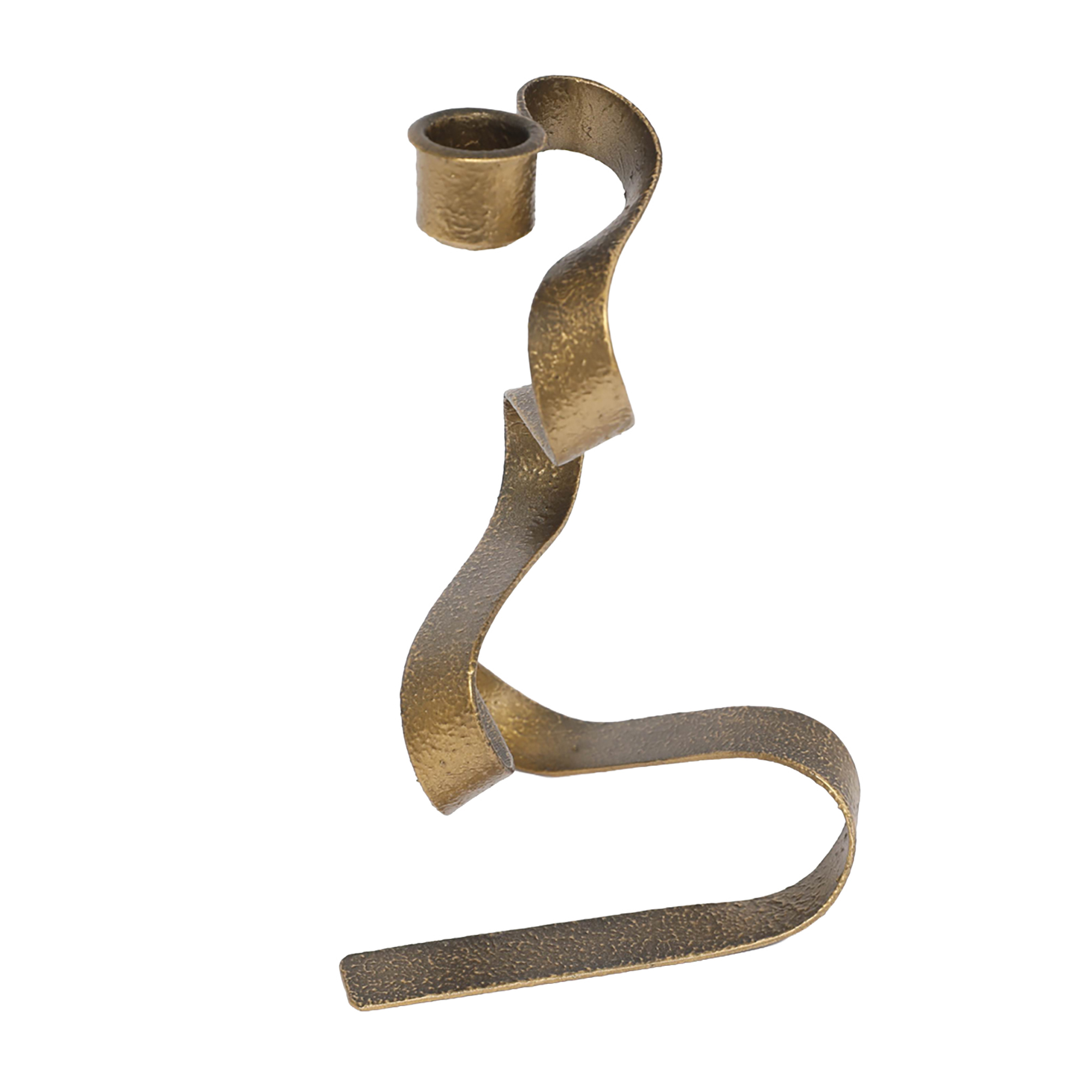 METAL RIBBON TAPER CANDLE HOLDER 6.25"H ANTIQUE GOLD