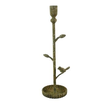 TAPER CANDLE HOLDER IRON W/LEAVES 16" BROWN RUST FINISH