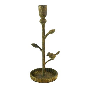 TAPER CANDLE HOLDER IRON W/LEAVES 12" BROWN RUST FINISH