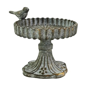 PILLAR CANDLE HOLDER IRON 4.75"H W/BIRD VINTAGE FIN.