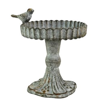 PILLAR CANDLE HOLDER CAST IRON I6"H W/BIRD VINTAGE FINISH
