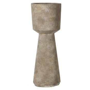 PILLAR CANDLE HOLDER TERRA-COTTA 15.5"H WEATHERED BEIGE STONE TEXTURE