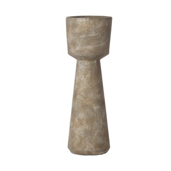 PILLAR CANDLE HOLDER TERRA-COTTA 13"H WEATHERED BEIGE STONE TEXTURE