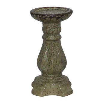 PILLAR CANDLE HOLDER CERAMIC 10" GREEN FIN.