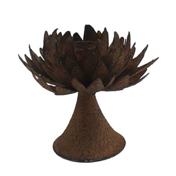 TEA-LITE CANDLE HOLDER METAL 6"H LEAF DESIGN ANTIQUE GOLD FINISH