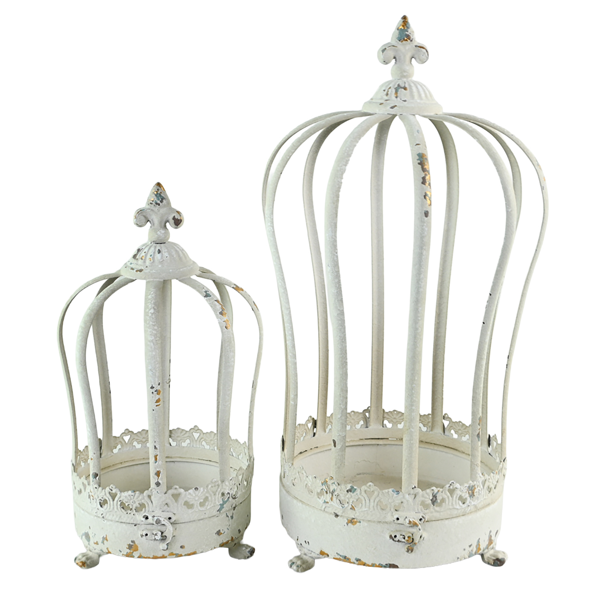 IRON LANTERN/CROWN IRON 2 PCS SET 13"&18"H ANTIQUE WHITE