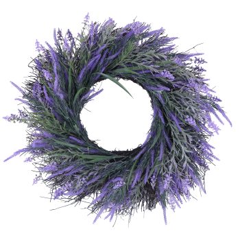 WREATH LAVENDER 24" PURPLE/GREEN W/ROSEMARY-STYLE FOLIAGE & TWIG BASE