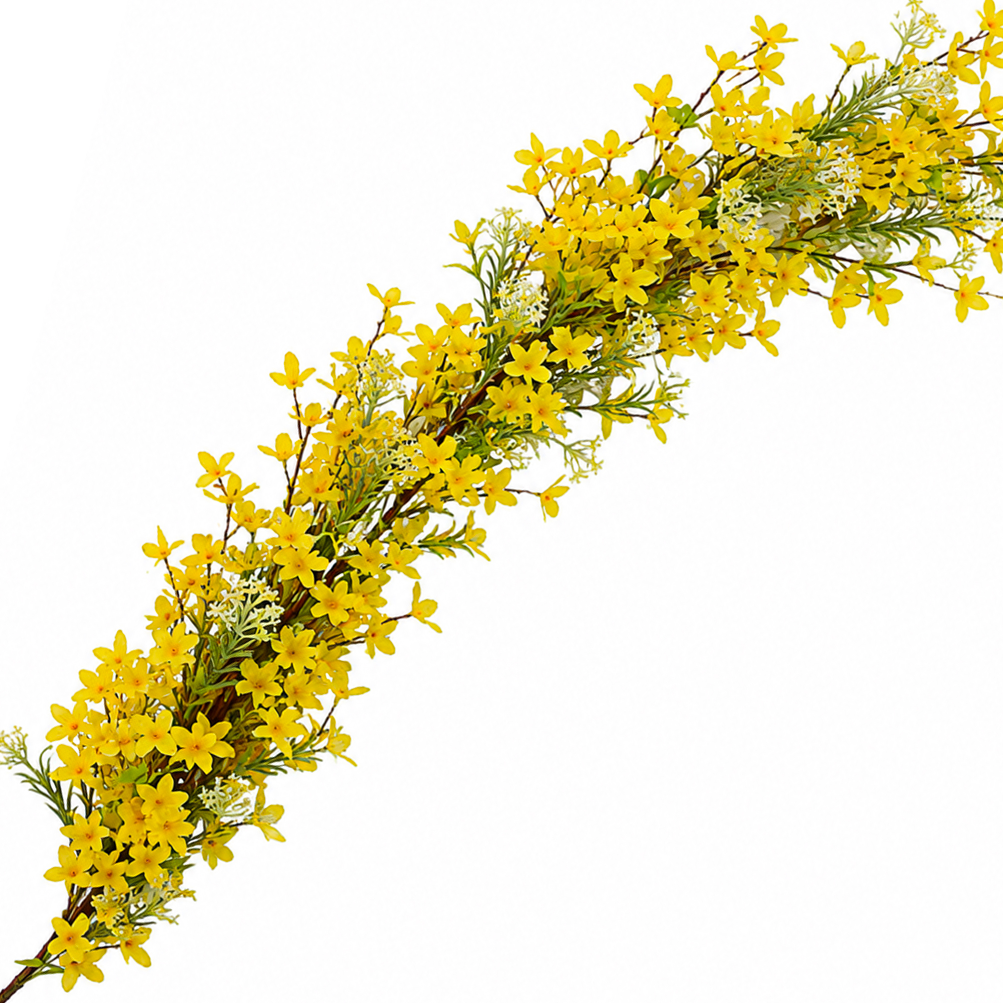 GARLAND FORSYTHIA 5' YELLOW W/WHITE BABY'S BREATH SPRIGS, GREEN LEAFLETS & TRAILING TWIGS 5' YELLOW