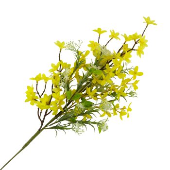 SPRAY FORSYTHIA W/WHITE BABY'S BREATH SPRIGS, GREEN LEAFLETS & TRAILING TWIGS 30" YELLOW