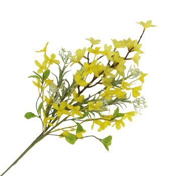 SPRAY FORSYTHIA W/WHITE BABY'S BREATH SPRIGS, GREEN LEAFLETS & TRAILING TWIGS 25" YELLOW