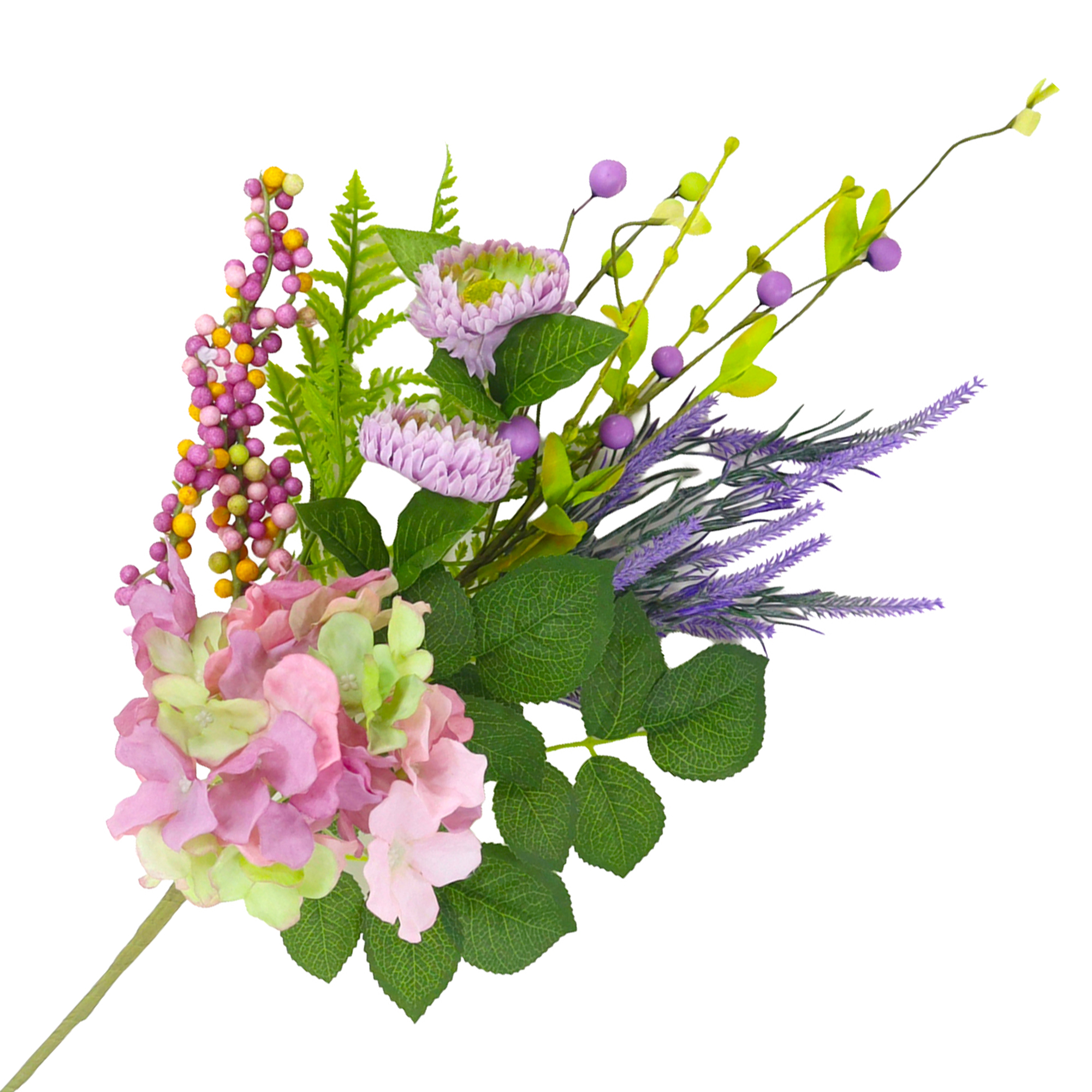 SPRAY HYDRANGEA W/LAVENDER SPIKES, FERN FRONDS & BERRY CLUSTERS 26" PINK