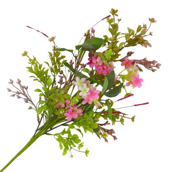 FLORAL SPRAY 24" PINK/WHITE PHLOX, BABY'S BREATH W/BOXWOOD GREENERY & DARK OVATE LEAVES