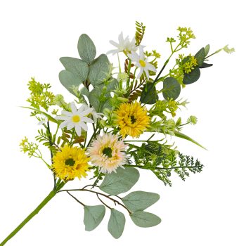 SPRAY GERBERA, FIELD DAISY W/DUSTY EUCALYPTUS & TEXTURED ACACIA FOLIAGE 24" YELLOW/WHITE