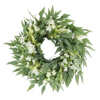 WREATH LILAC, PHLOX 24" WHITE GREEN W/TRAILING WILLOW LEAVES & TEXTURED HEATHER TIPS