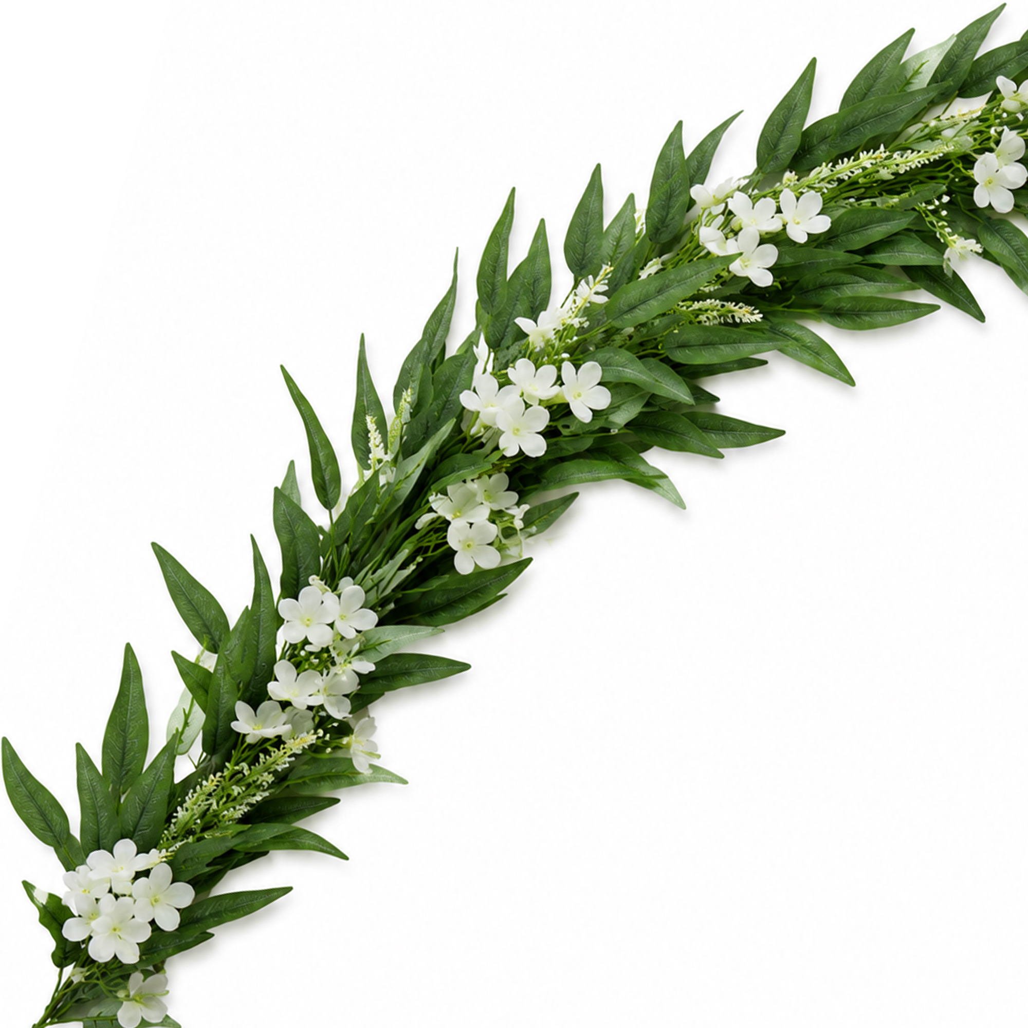 GARLAND LILAC, PHLOX 5' WHITE/GREEN W/TRAILING WILLOW LEAVES & TEXTURED HEATHER TIPS