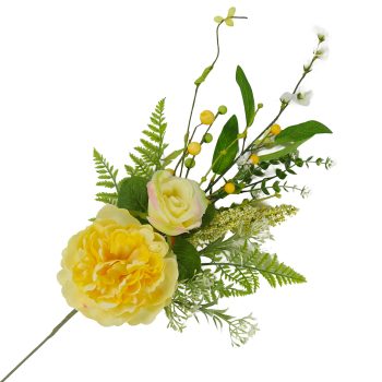 SPRAY PEONY, ROSE W/ASTILBE SPIKES, FERN FRONDS & YELLOW BERRIES 26" YELLOW/GREEN