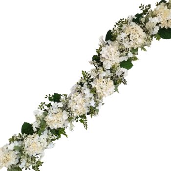 GARLAND HYDRANGEA 72" WHITE CHERRY BLOSSOM W/LACEY SPRIGS & BOXWOOD FOLIAGE