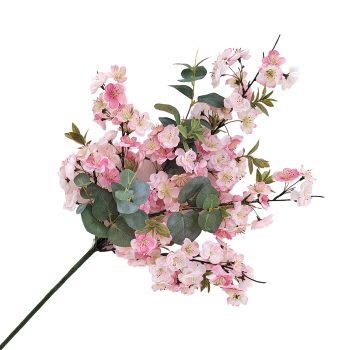 SPRAY CHERRY BLOSSOM W/SILVER DOLLAR EUCALYPTUS & GREEN LEAFLETS 34" PINK