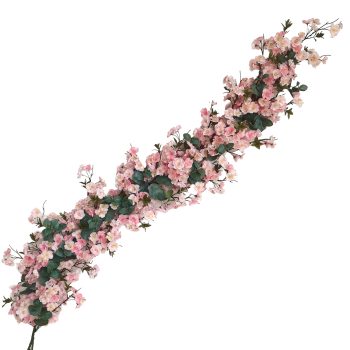 GARLAND CHERRY BLOSSOM 72" PINK W/SILVER DOLLAR EUCALYPTUS & GREEN LEAFLETS