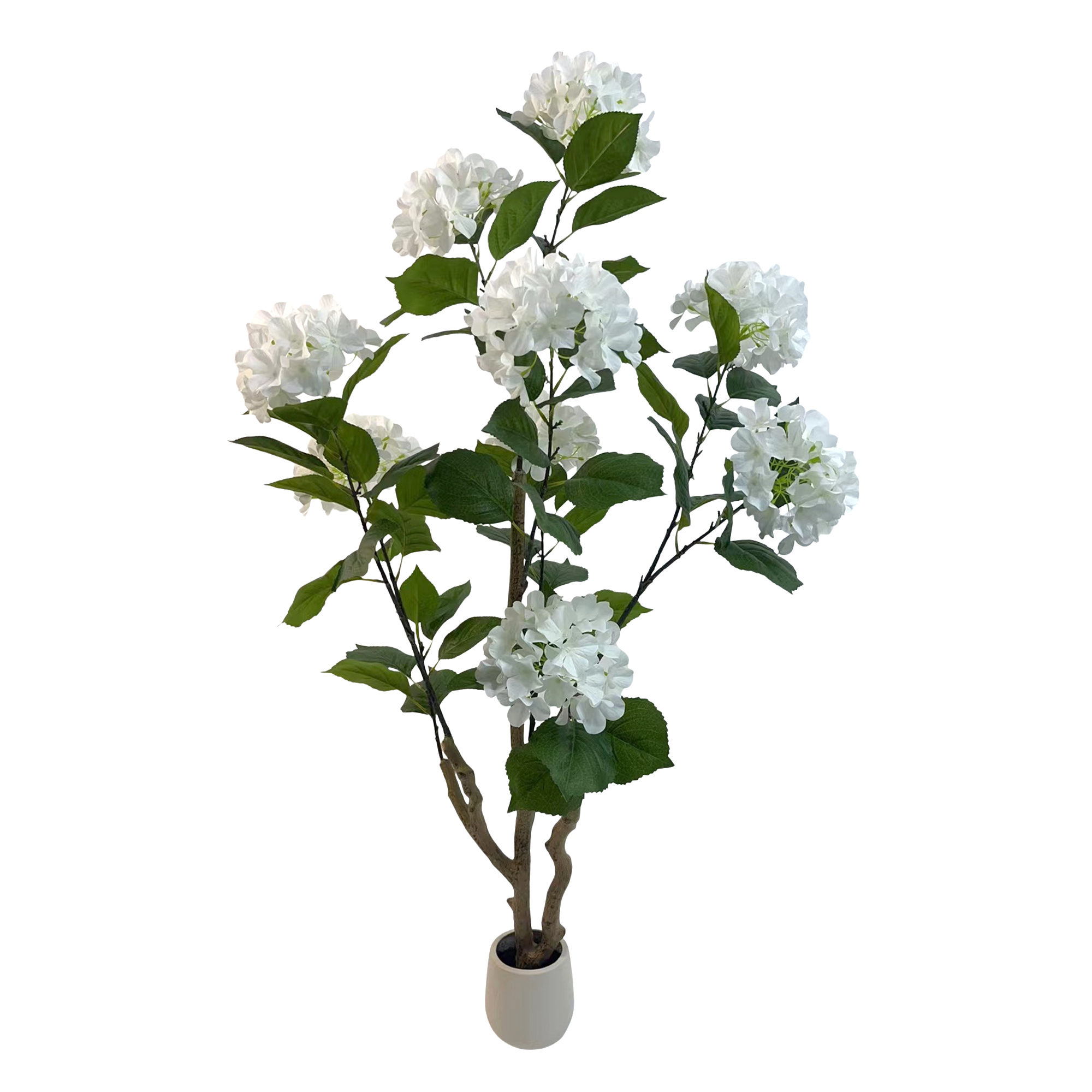 HYDRANGEA TREE 47.5" WHITE W/WHITE CERAMIC POT
