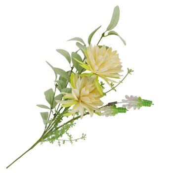 FLORAL MEDLEY 25" CREAM/LT GREEN WILD ASTER, HEATHER W/FROSTED BROAD LEAVES