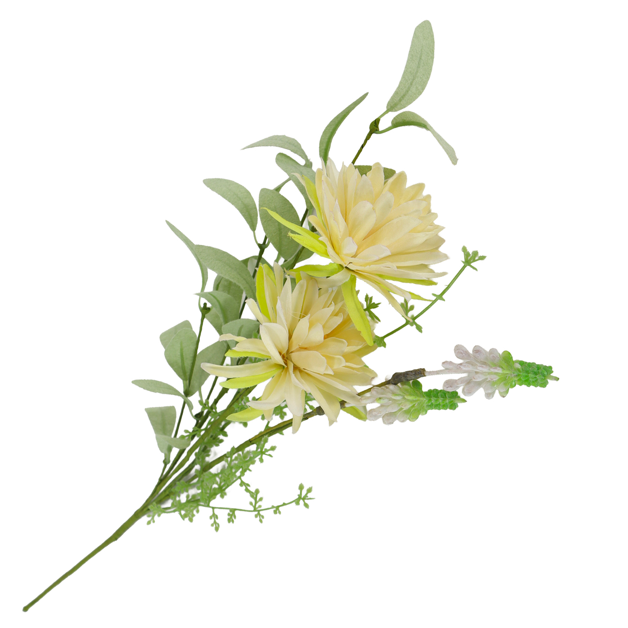 FLORAL MEDLEY 25" CREAM/LT GREEN WILD ASTER, HEATHER W/FROSTED BROAD LEAVES