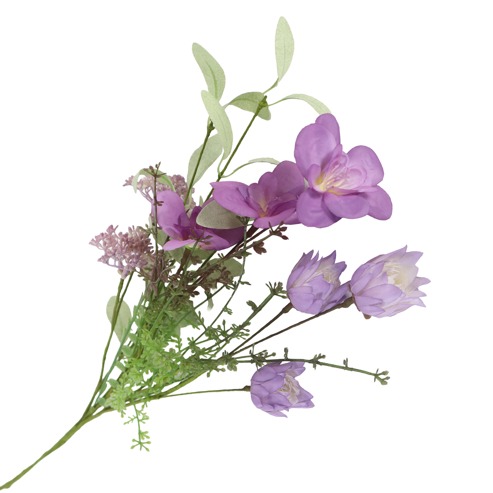 FLORAL MEDLEY 25" PURPLE/LAVENDER WILD TULIP, QUEEN ANNE'S LACE W/SEEDED EUCALYPTUS-STYLE STEMS