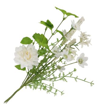 FLORAL MEDLEY 24" WHITE/LIGHT CREAM DAHLIA, COSMOS W/ASTILBE FOLIAGE & SERRATED LEAVES