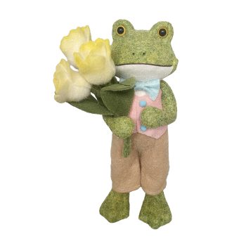 FROG STANDING BOY 12"H W/BOUQUET OF TULIPS