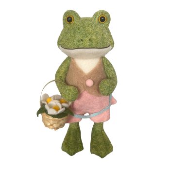 FROG STANDING GIRL 12"H W/BASKET OF DAISIES