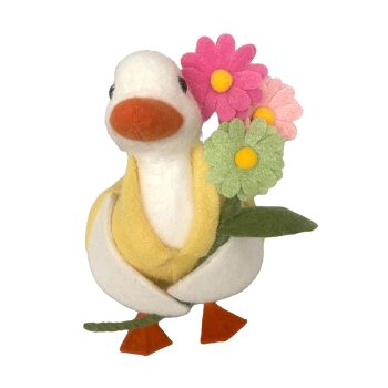 DUCK STANDING 11.5"H WHITE FELT W/FLOWERS