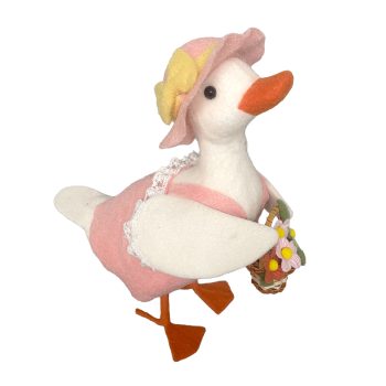 DUCK STANDING 12" WHITE FELT W/PINK DRESS