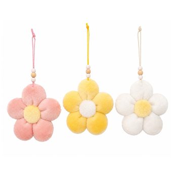 DAISY HANGING 5.5'H PASTEL PINK, WHITE, YELLOW FABRIC 3 ASST.