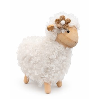 SHEEP STANDING 3"X6.5" WHITE WOOL W/WOOD ACCENT