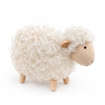 SHEEP STANDING 4"X4.5" WHITE WOOL W/WOOD ACCENT