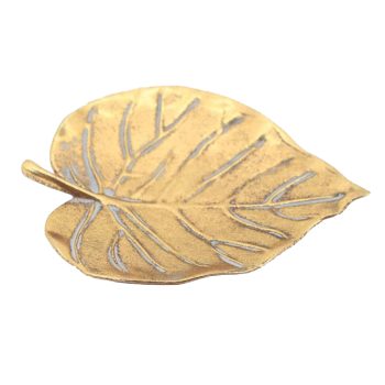 METAL/ALLOY DISH- LEAF 5.75" ANTIQUE GOLD