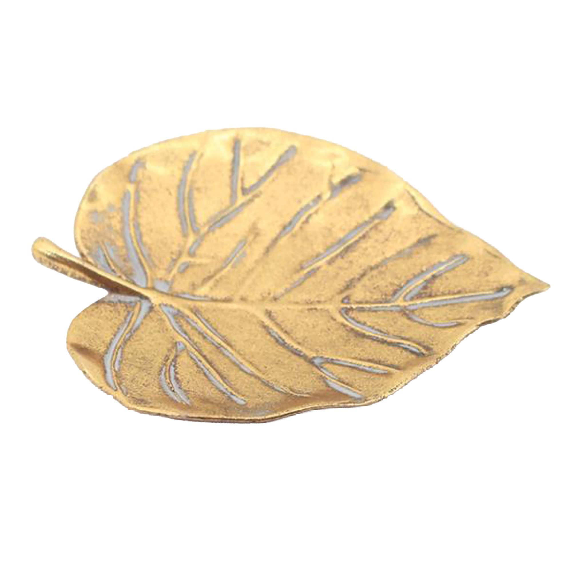 METAL/ALLOY DISH- LEAF 5.75" ANTIQUE GOLD