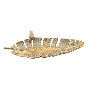 METAL/ALLOY TRAY-LEAF 6.75" ANTIQUE GOLD