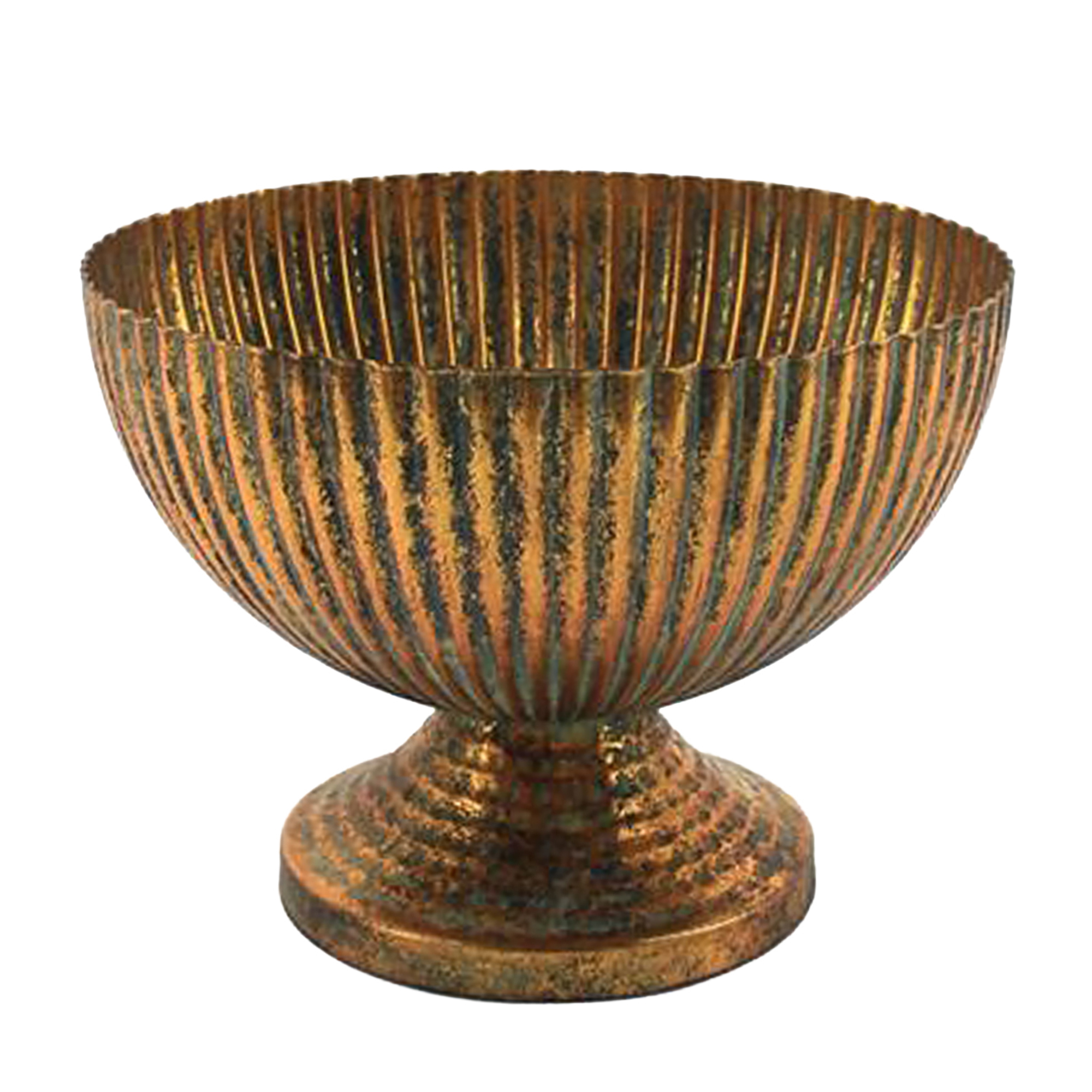METAL BOWL 10" GREEN/GOLD HAMMERED FINISH