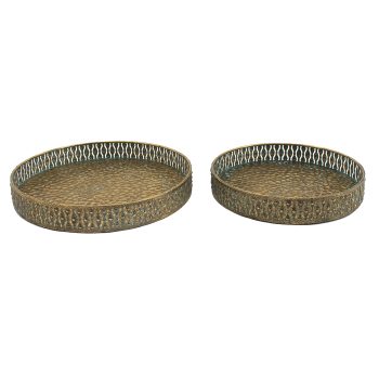 METAL TRAY 2PC SET ANTIQUE GOLD FINISH