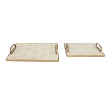 METAL AND WOOD TRAY 2PC SET REC.18.5"X12"