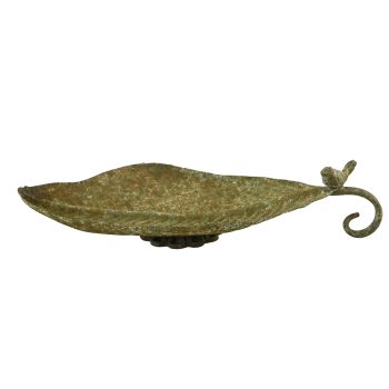 IRON LEAF DISH W/BIRD 13" BROWN RUST FINISH