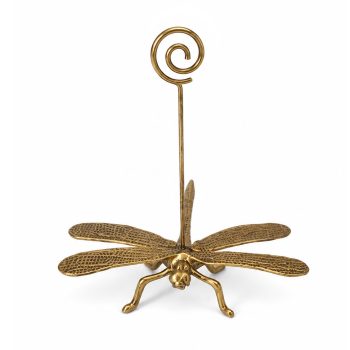 DECOR ALLOY DRAGONFLY CARD HOLDER 5.5" ANTIQUE GOLD